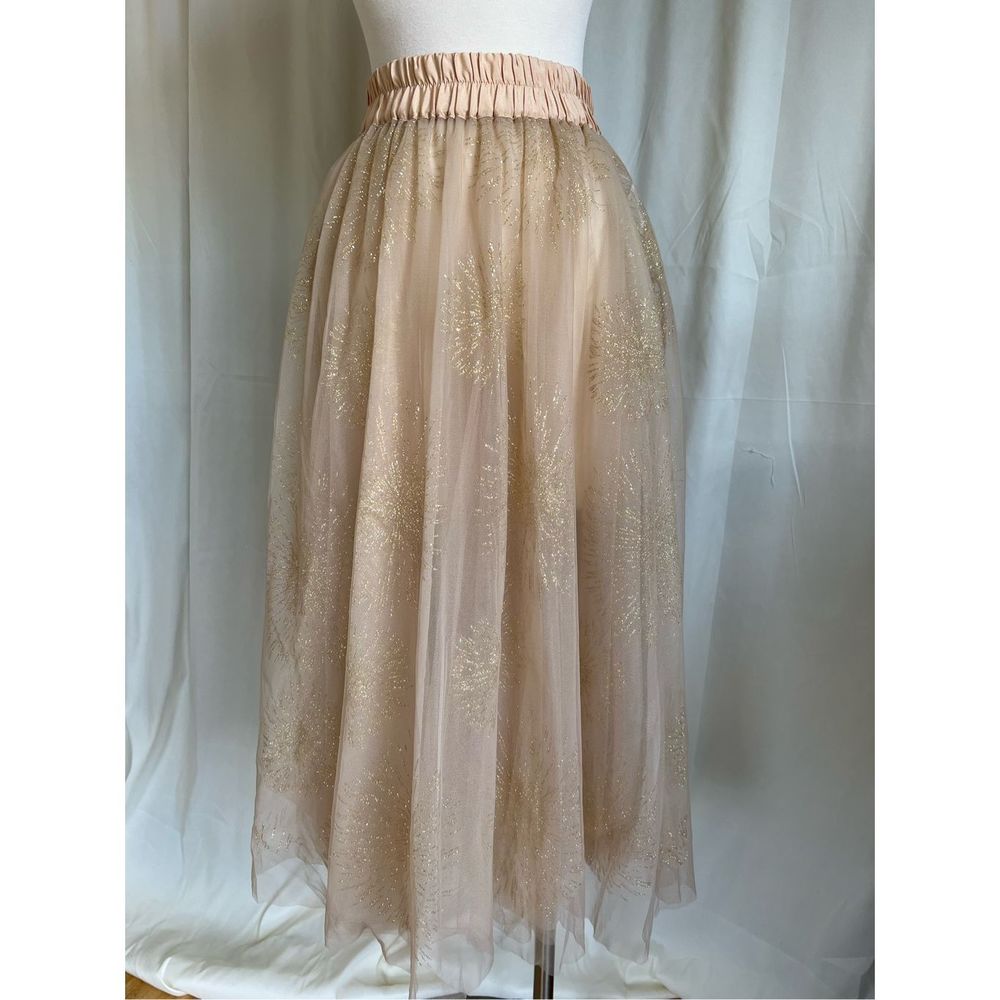 Forever 21 Women's Beige Elastic Waist Pleated Glitter A-Line Tulle Skirt Size S